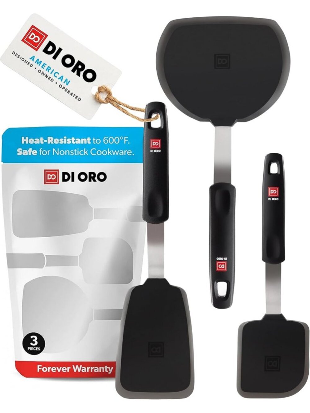 Heat Resistant Silicone Turner Spatula Set - 3-Piece Kitchen Utensils, 600°F